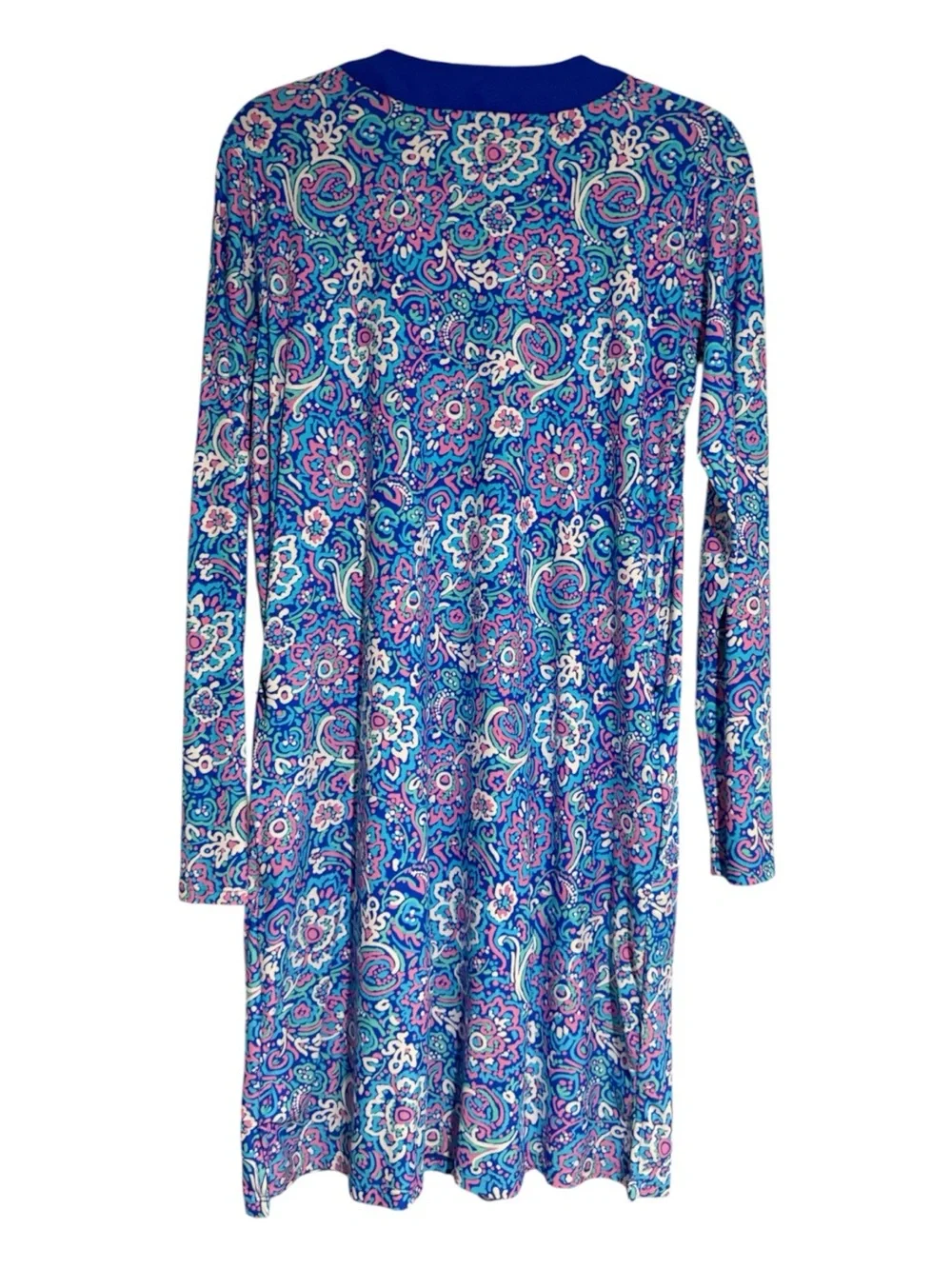 Coolibar UPF 50+ Paisley Long Sleeve Dress Blue Pink Size M